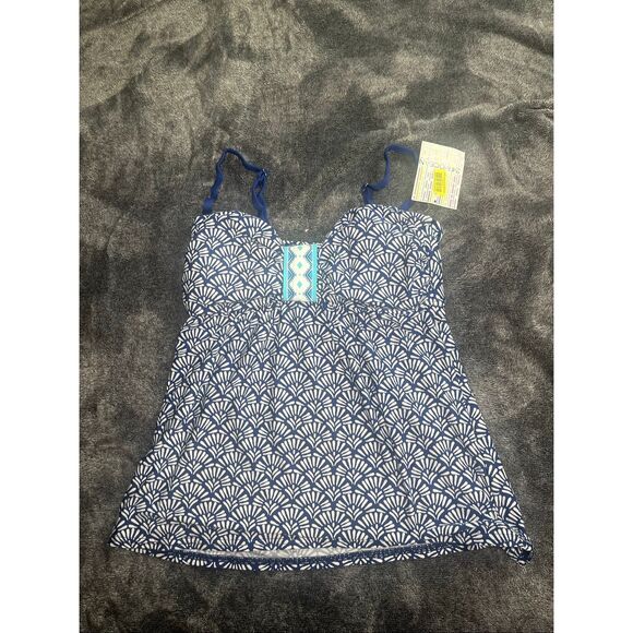 Ocean Blue Other - Ocean Blue White Print Tankini Swim Top Women’s Medium Shelf Bra Swimwear